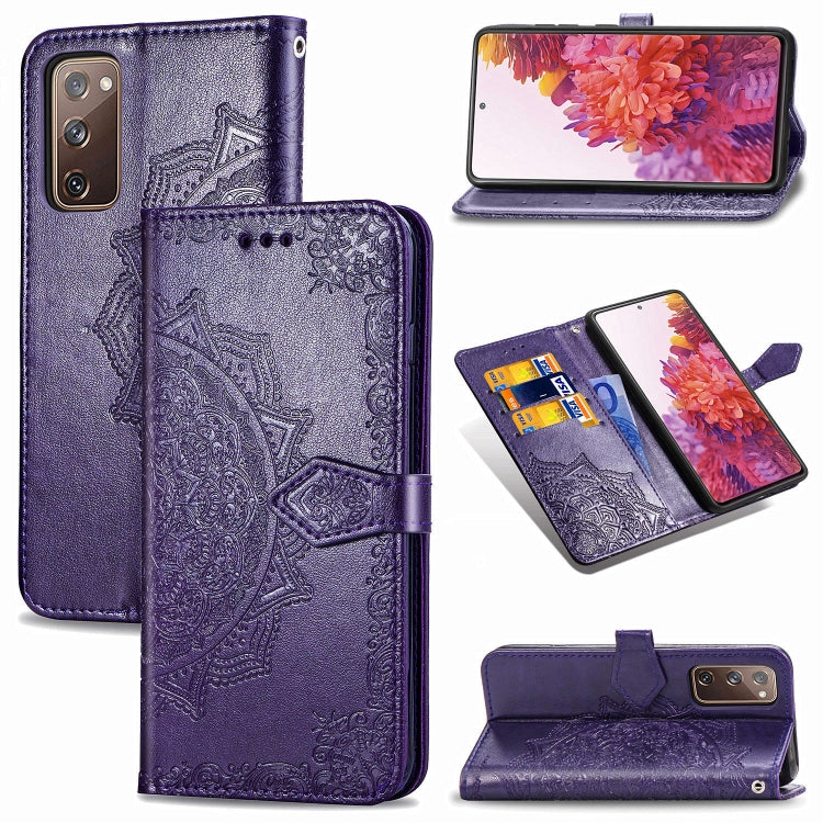 For Samsung Galaxy S20 FE Embossed Mandala Pattern TPU + PU Horizontal Flip Leather Case with Holder & Three Card Slots & Wallet