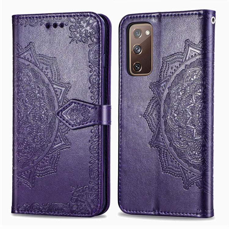 For Samsung Galaxy S20 FE Embossed Mandala Pattern TPU + PU Horizontal Flip Leather Case with Holder & Three Card Slots & Wallet