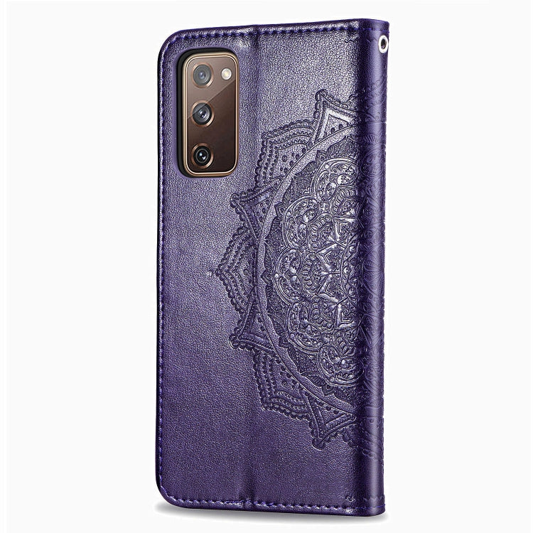For Samsung Galaxy S20 FE Embossed Mandala Pattern TPU + PU Horizontal Flip Leather Case with Holder & Three Card Slots & Wallet