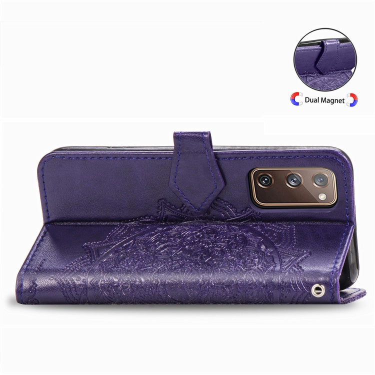 For Samsung Galaxy S20 FE Embossed Mandala Pattern TPU + PU Horizontal Flip Leather Case with Holder & Three Card Slots & Wallet