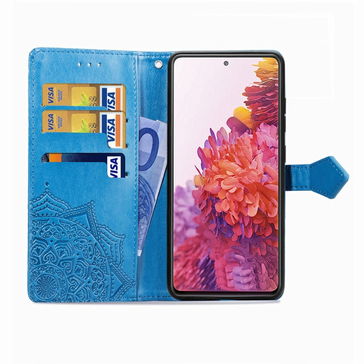 For Samsung Galaxy S20 FE Embossed Mandala Pattern TPU + PU Horizontal Flip Leather Case with Holder & Three Card Slots & Wallet