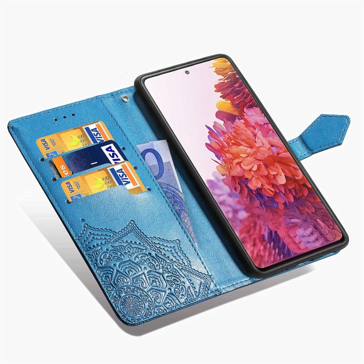 For Samsung Galaxy S20 FE Embossed Mandala Pattern TPU + PU Horizontal Flip Leather Case with Holder & Three Card Slots & Wallet