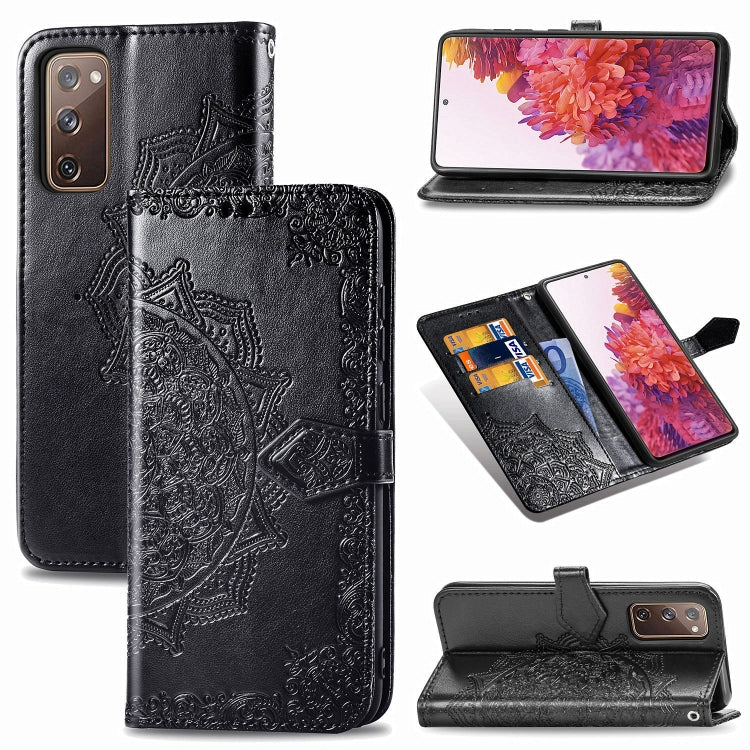 For Samsung Galaxy S20 FE Embossed Mandala Pattern TPU + PU Horizontal Flip Leather Case with Holder & Three Card Slots & Wallet