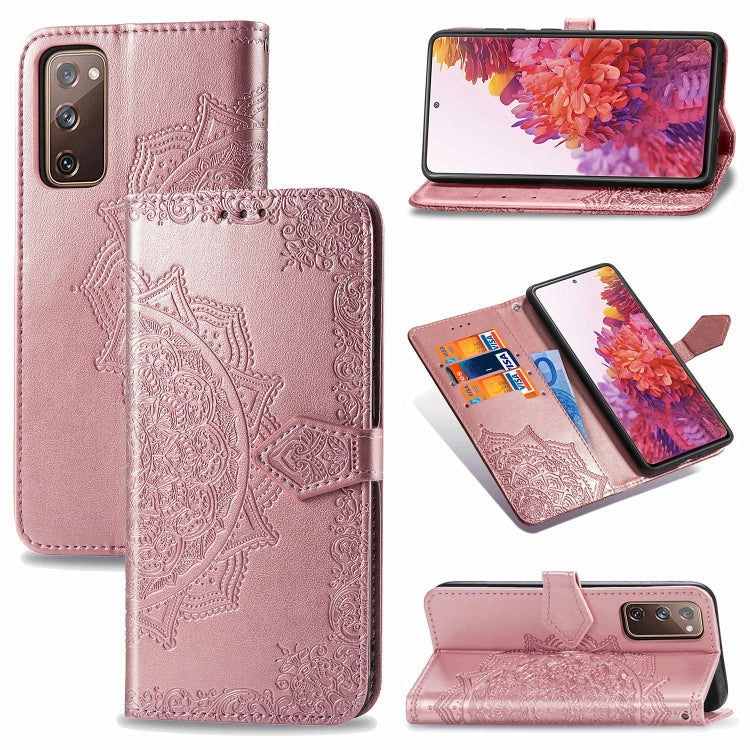 For Samsung Galaxy S20 FE 5G Embossed Mandala Pattern TPU + PU Horizontal Flip Leather Case with Holder & Three Card Slots & Wallet