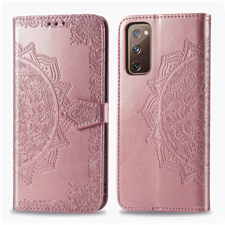For Samsung Galaxy S20 FE 5G Embossed Mandala Pattern TPU + PU Horizontal Flip Leather Case with Holder & Three Card Slots & Wallet