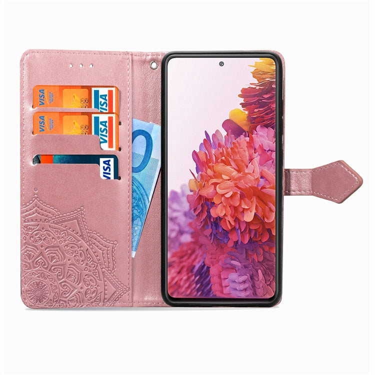 For Samsung Galaxy S20 FE 5G Embossed Mandala Pattern TPU + PU Horizontal Flip Leather Case with Holder & Three Card Slots & Wallet