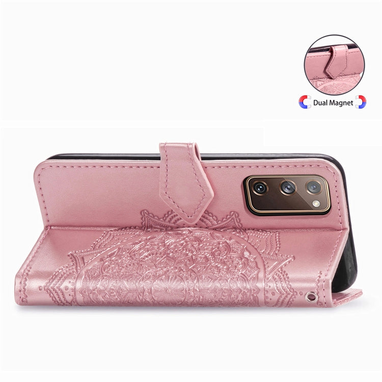 For Samsung Galaxy S20 FE 5G Embossed Mandala Pattern TPU + PU Horizontal Flip Leather Case with Holder & Three Card Slots & Wallet
