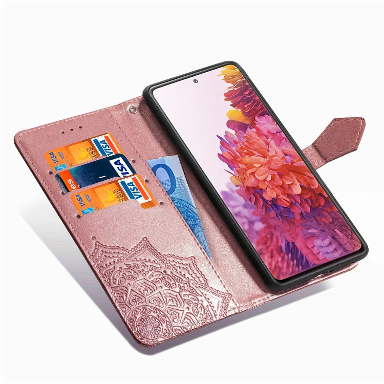 For Samsung Galaxy S20 FE 5G Embossed Mandala Pattern TPU + PU Horizontal Flip Leather Case with Holder & Three Card Slots & Wallet