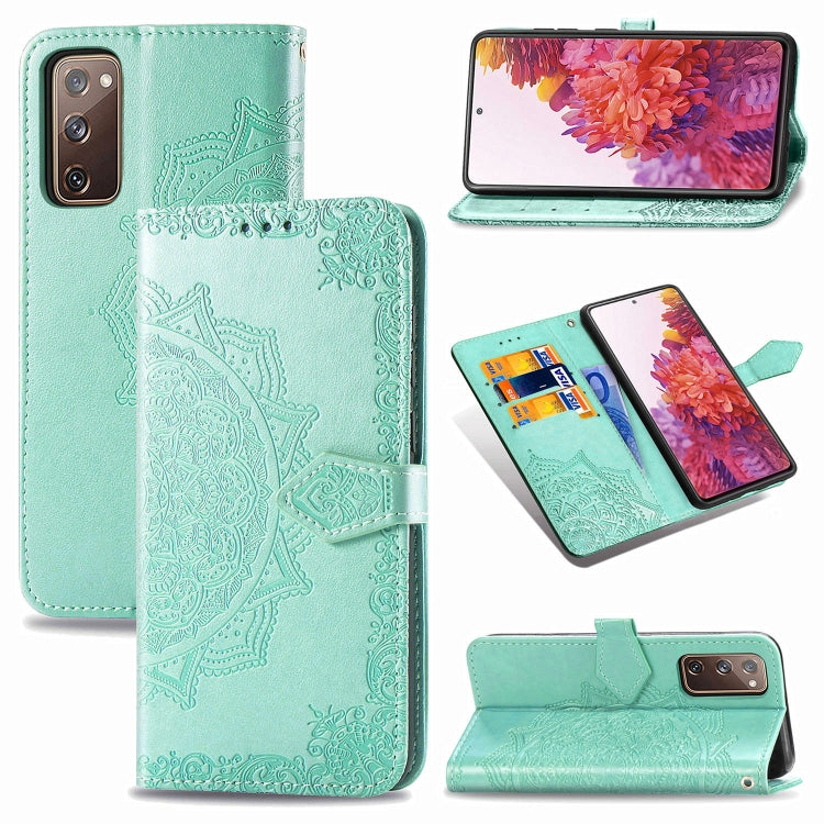 For Samsung Galaxy S20 FE 5G Embossed Mandala Pattern TPU + PU Horizontal Flip Leather Case with Holder & Three Card Slots & Wallet