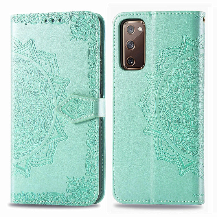 For Samsung Galaxy S20 FE 5G Embossed Mandala Pattern TPU + PU Horizontal Flip Leather Case with Holder & Three Card Slots & Wallet