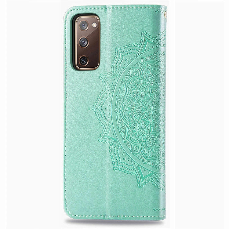 For Samsung Galaxy S20 FE 5G Embossed Mandala Pattern TPU + PU Horizontal Flip Leather Case with Holder & Three Card Slots & Wallet