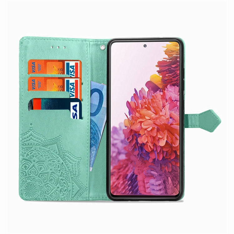 For Samsung Galaxy S20 FE 5G Embossed Mandala Pattern TPU + PU Horizontal Flip Leather Case with Holder & Three Card Slots & Wallet