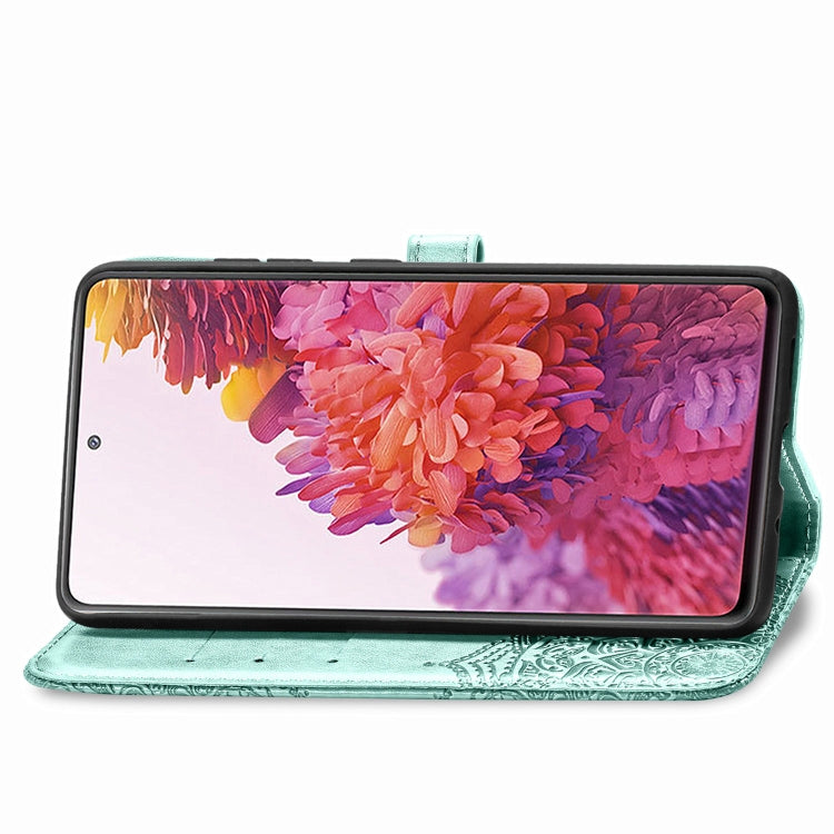 For Samsung Galaxy S20 FE 5G Embossed Mandala Pattern TPU + PU Horizontal Flip Leather Case with Holder & Three Card Slots & Wallet