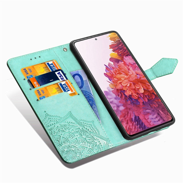 For Samsung Galaxy S20 FE 5G Embossed Mandala Pattern TPU + PU Horizontal Flip Leather Case with Holder & Three Card Slots & Wallet