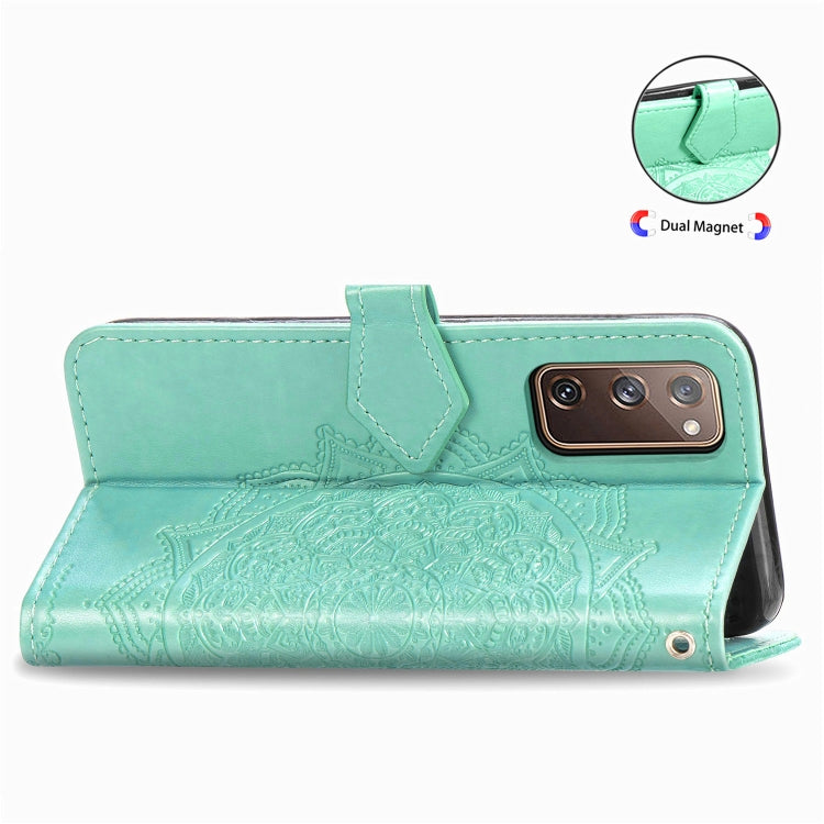 For Samsung Galaxy S20 FE 5G Embossed Mandala Pattern TPU + PU Horizontal Flip Leather Case with Holder & Three Card Slots & Wallet