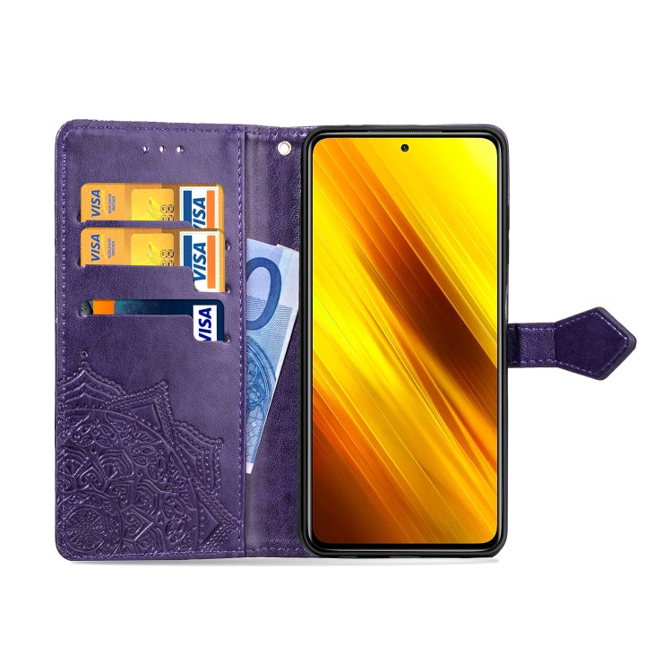 For Xiaomi Poco X3 NFC Embossed Mandala Pattern TPU + PU Horizontal Flip Leather Case with Holder & Three Card Slots & Wallet