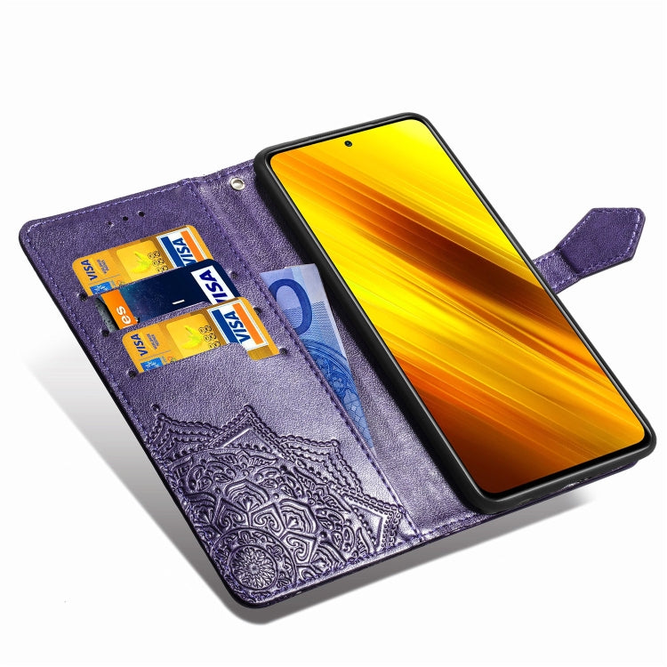 For Xiaomi Poco X3 NFC Embossed Mandala Pattern TPU + PU Horizontal Flip Leather Case with Holder & Three Card Slots & Wallet