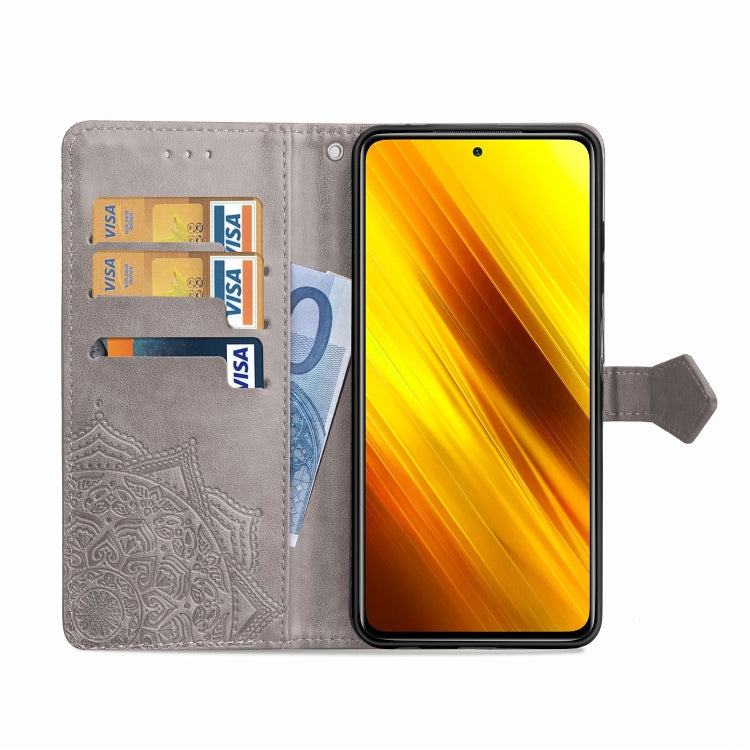 For Xiaomi Poco X3 NFC Embossed Mandala Pattern TPU + PU Horizontal Flip Leather Case with Holder & Three Card Slots & Wallet