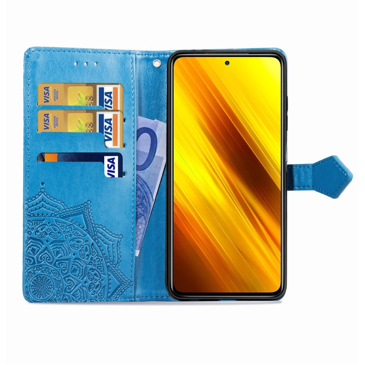 For Xiaomi Poco X3 NFC Embossed Mandala Pattern TPU + PU Horizontal Flip Leather Case with Holder & Three Card Slots & Wallet