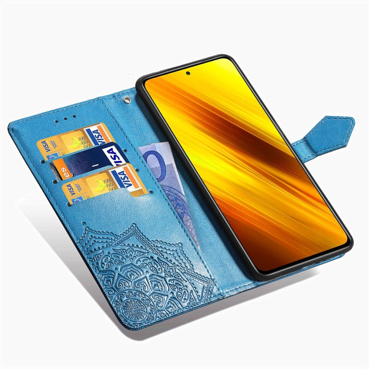 For Xiaomi Poco X3 NFC Embossed Mandala Pattern TPU + PU Horizontal Flip Leather Case with Holder & Three Card Slots & Wallet