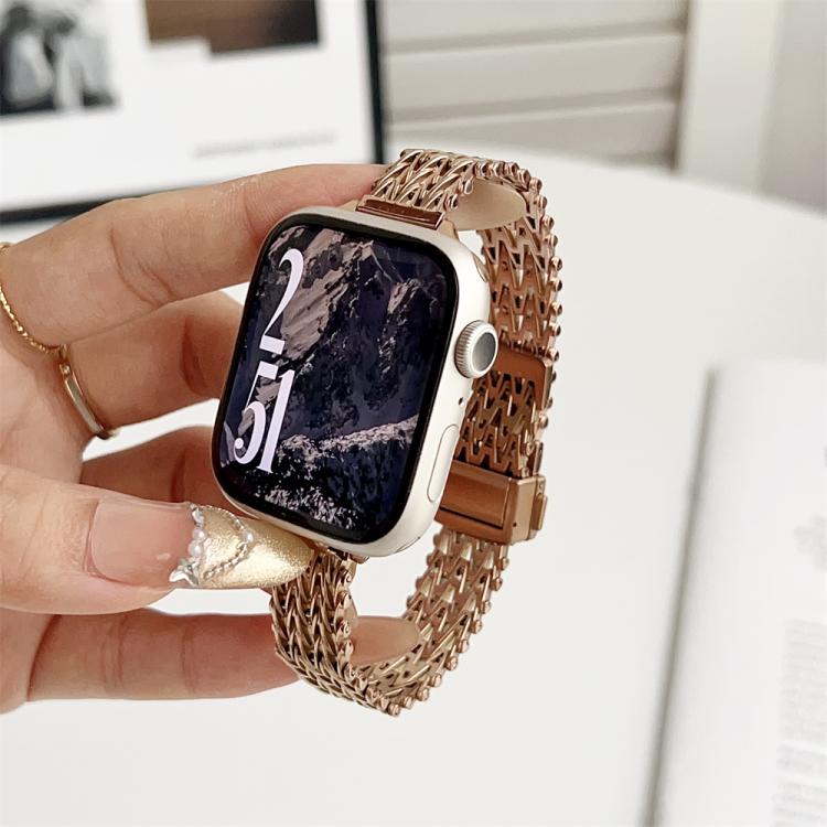For Apple Watch 46mm / 49mm / 45mm / 44mm Slim Magnetic Snap Clasp Steel Mesh Metal Watch Band