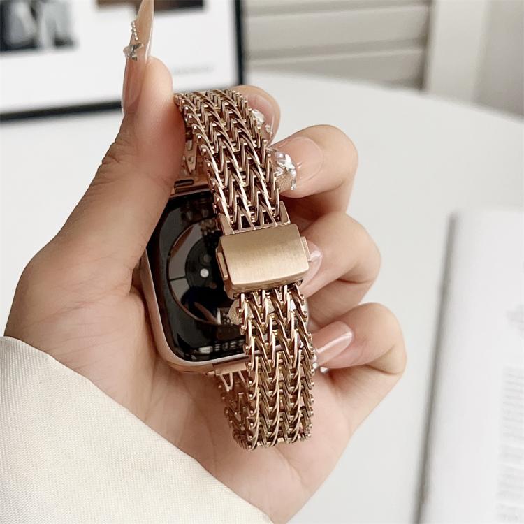 For Apple Watch 46mm / 49mm / 45mm / 44mm Slim Magnetic Snap Clasp Steel Mesh Metal Watch Band