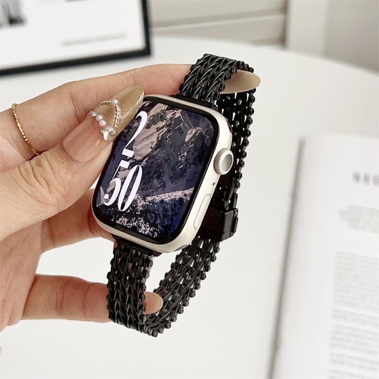 For Apple Watch 46mm / 49mm / 45mm / 44mm Slim Magnetic Snap Clasp Steel Mesh Metal Watch Band