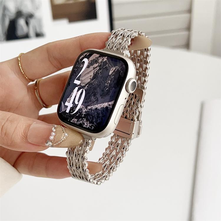 For Apple Watch 46mm / 49mm / 45mm / 44mm Slim Magnetic Snap Clasp Steel Mesh Metal Watch Band
