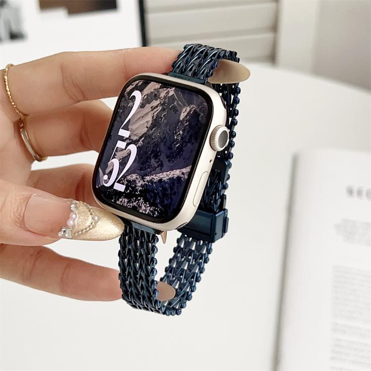 For Apple Watch 46mm / 49mm / 45mm / 44mm Slim Magnetic Snap Clasp Steel Mesh Metal Watch Band
