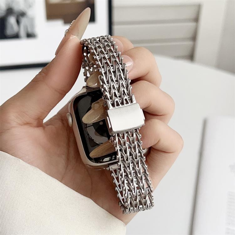 For Apple Watch 46mm / 49mm / 45mm / 44mm Slim Magnetic Snap Clasp Steel Mesh Metal Watch Band