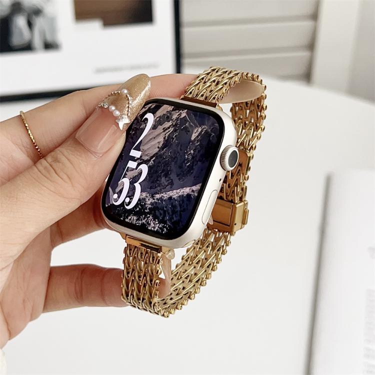 For Apple Watch 42mm / 41mm / 40mm / 38mm Slim Magnetic Snap Clasp Steel Mesh Metal Watch Band