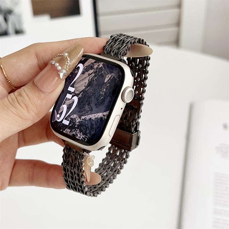 For Apple Watch 42mm / 41mm / 40mm / 38mm Slim Magnetic Snap Clasp Steel Mesh Metal Watch Band