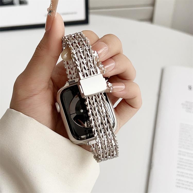 For Apple Watch 42mm / 41mm / 40mm / 38mm Slim Magnetic Snap Clasp Steel Mesh Metal Watch Band