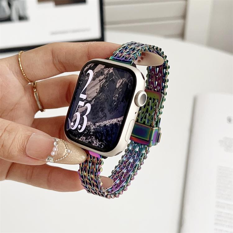 For Apple Watch 42mm / 41mm / 40mm / 38mm Slim Magnetic Snap Clasp Steel Mesh Metal Watch Band