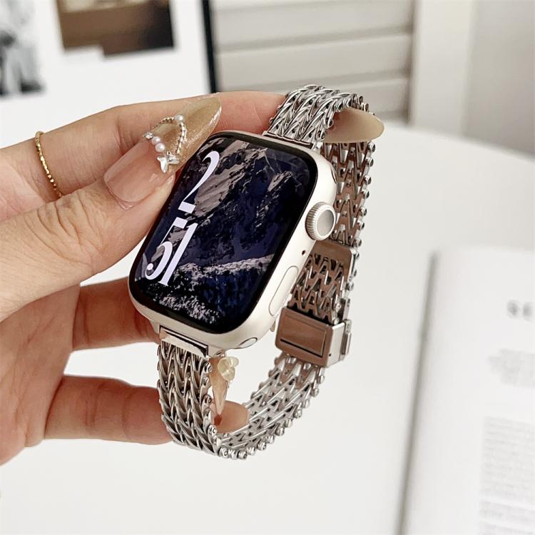 For Apple Watch 42mm / 41mm / 40mm / 38mm Slim Magnetic Snap Clasp Steel Mesh Metal Watch Band