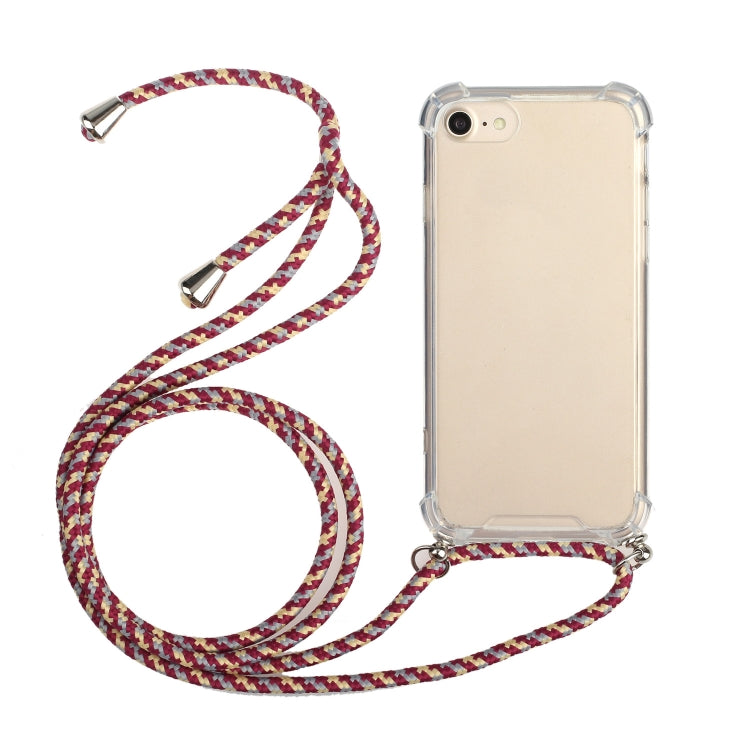 For iPhone SE 2022 / SE 2020 / 8 / 7 Four-Corner Shockproof Transparent TPU Protective Case with Lanyard