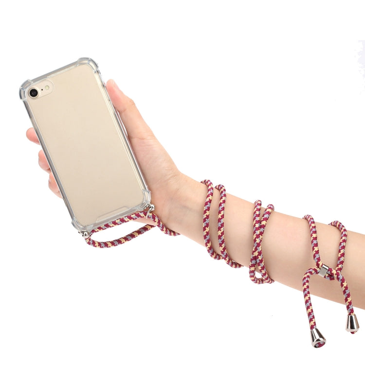 For iPhone SE 2022 / SE 2020 / 8 / 7 Four-Corner Shockproof Transparent TPU Protective Case with Lanyard