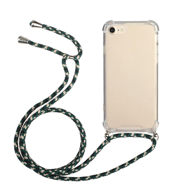 For iPhone SE 2022 / SE 2020 / 8 / 7 Four-Corner Shockproof Transparent TPU Protective Case with Lanyard