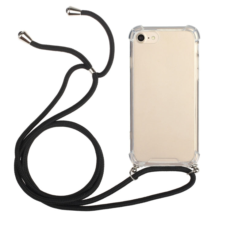 For iPhone SE 2022 / SE 2020 / 8 / 7 Four-Corner Shockproof Transparent TPU Protective Case with Lanyard