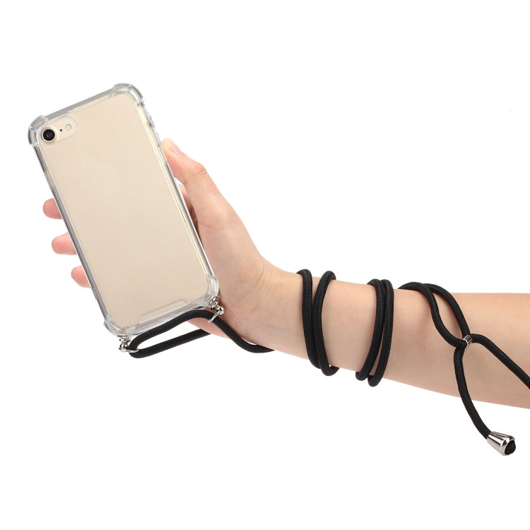 For iPhone SE 2022 / SE 2020 / 8 / 7 Four-Corner Shockproof Transparent TPU Protective Case with Lanyard