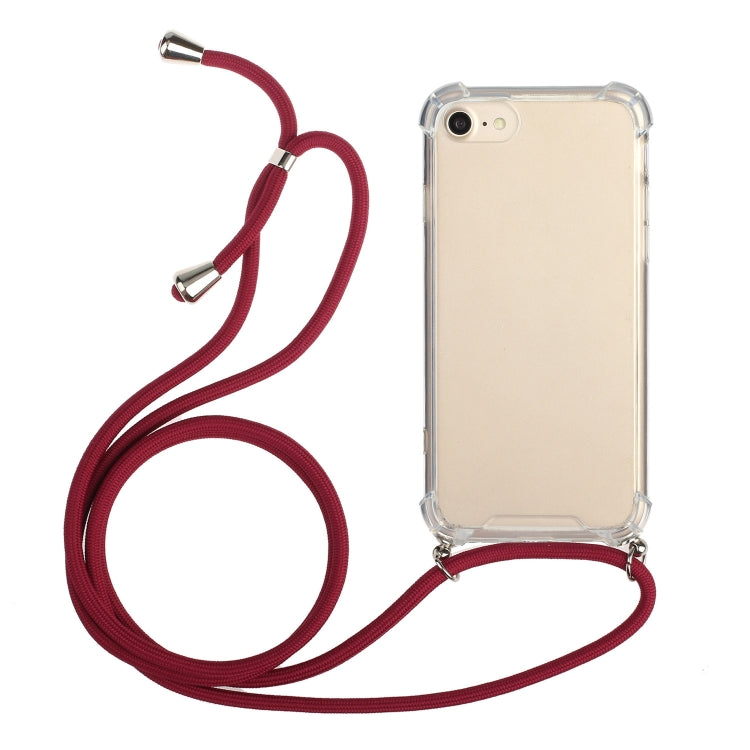 For iPhone SE 2022 / SE 2020 / 8 / 7 Four-Corner Shockproof Transparent TPU Protective Case with Lanyard
