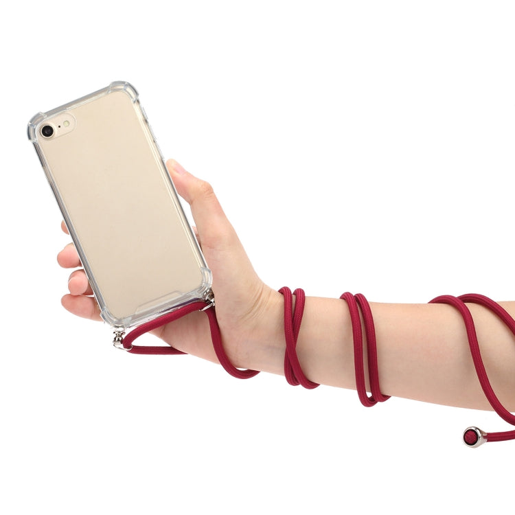 For iPhone SE 2022 / SE 2020 / 8 / 7 Four-Corner Shockproof Transparent TPU Protective Case with Lanyard