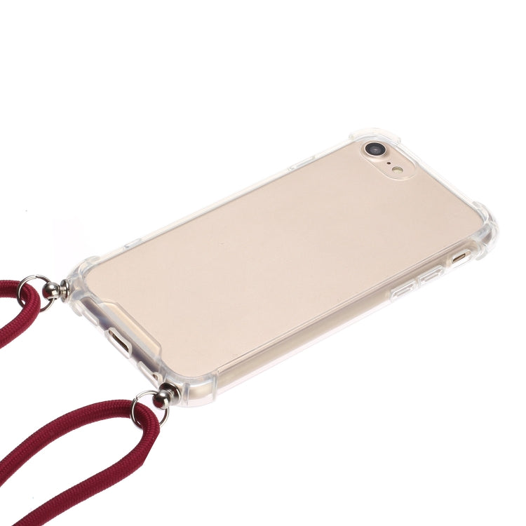 For iPhone SE 2022 / SE 2020 / 8 / 7 Four-Corner Shockproof Transparent TPU Protective Case with Lanyard