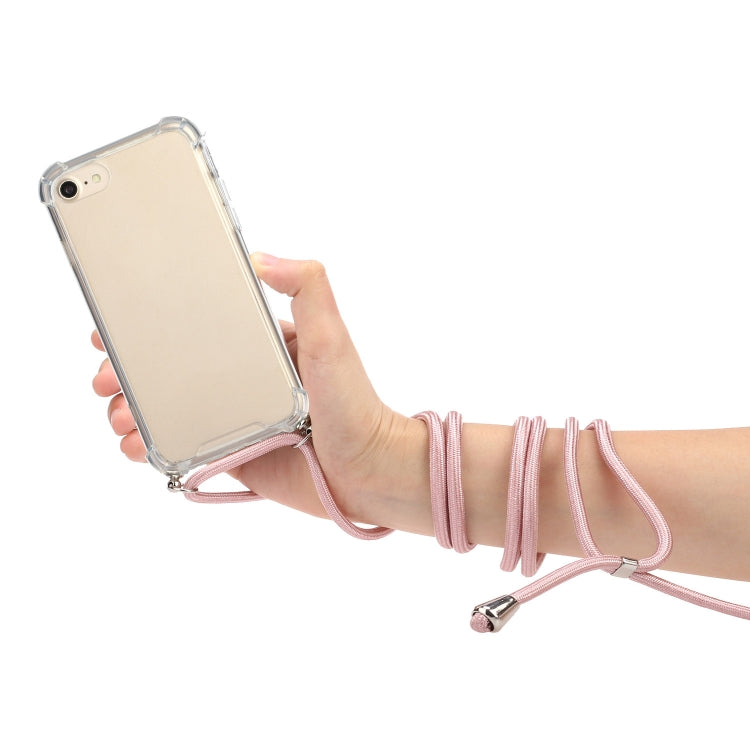 For iPhone SE 2022 / SE 2020 / 8 / 7 Four-Corner Shockproof Transparent TPU Protective Case with Lanyard