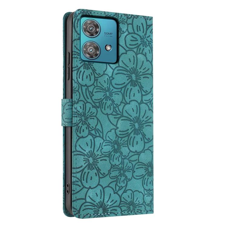 For Motorola Edge 40 Neo Cherry Blossoms Embossed Leather Phone Case