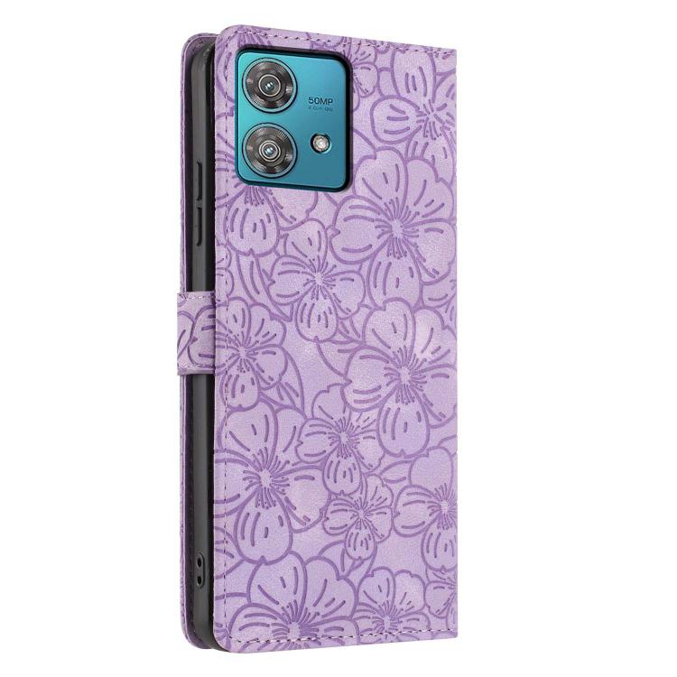For Motorola Edge 40 Neo Cherry Blossoms Embossed Leather Phone Case