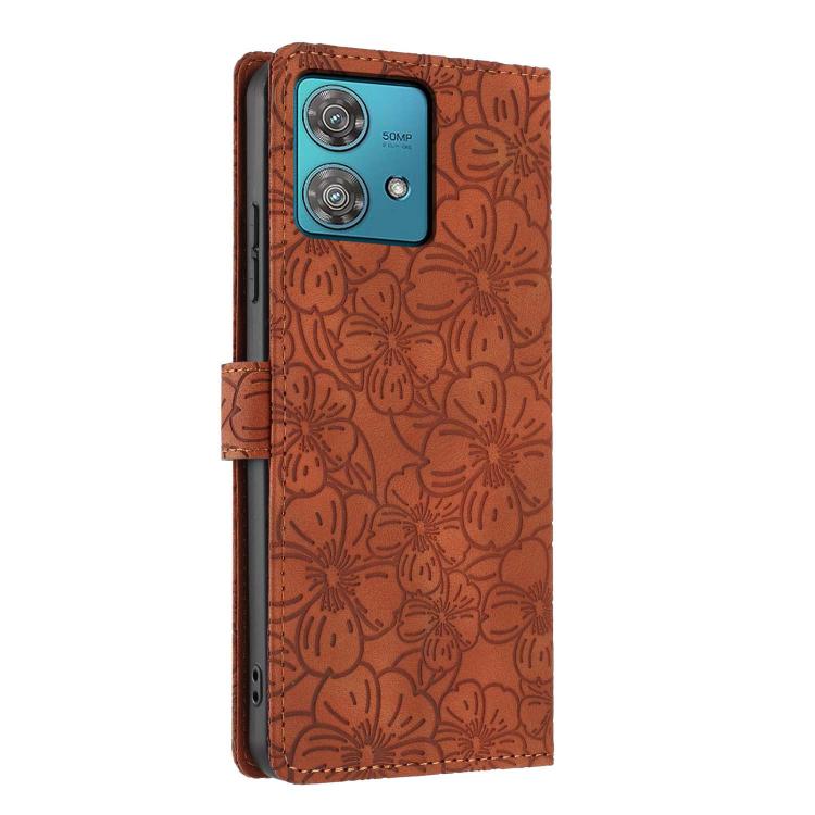 For Motorola Edge 40 Neo Cherry Blossoms Embossed Leather Phone Case