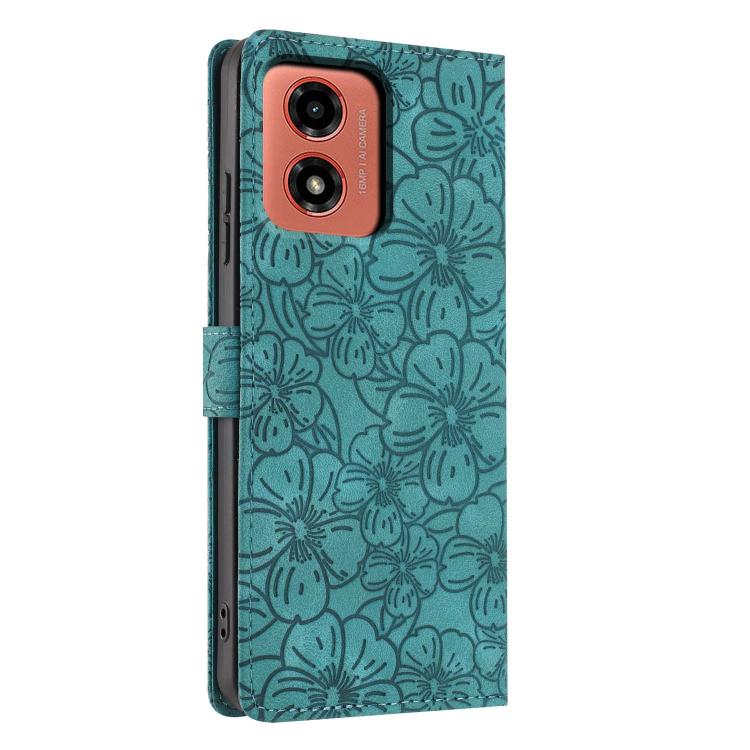 For Motorola Moto G04 / G24 / E14 Cherry Blossoms Embossed Leather Phone Case