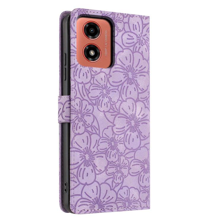 For Motorola Moto G04 / G24 / E14 Cherry Blossoms Embossed Leather Phone Case