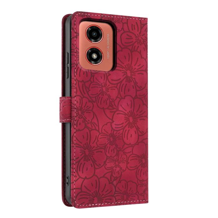 For Motorola Moto G04 / G24 / E14 Cherry Blossoms Embossed Leather Phone Case
